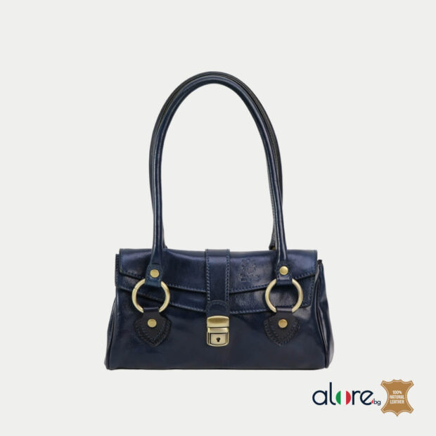 Дамска чанта Olivia, естествена кожа, две дръжки, обков старо злато