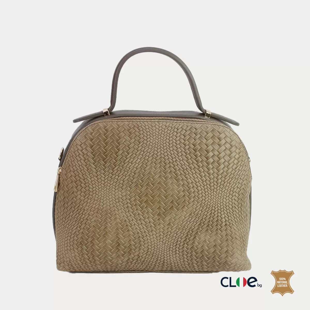 Дамска чанта Tara цвят капучино с релеф оплетена кожа