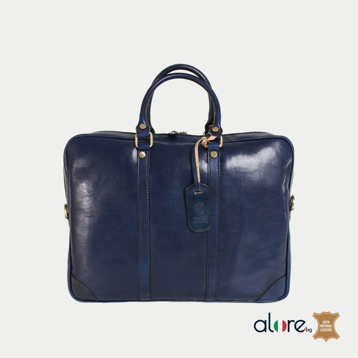 Луксозна бизнес кожена чанта Simone тъмно синьо