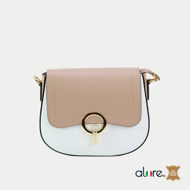 Италианска дамска чанта Aria бяло и пудра