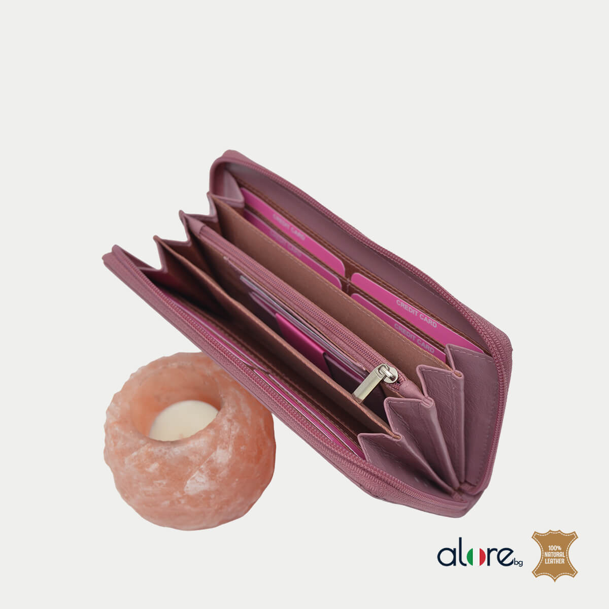 Дамски комплект портмоне и ключодържател Olie пепел от рози - Image 6