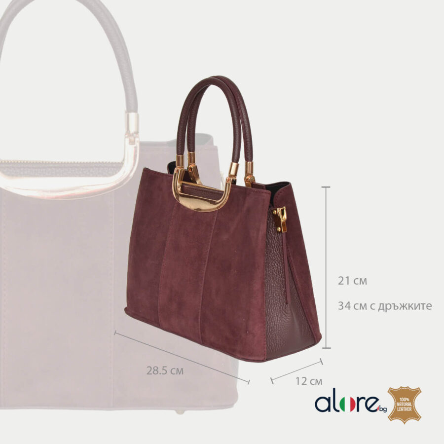 Дамска чанта Velvet бордо размери