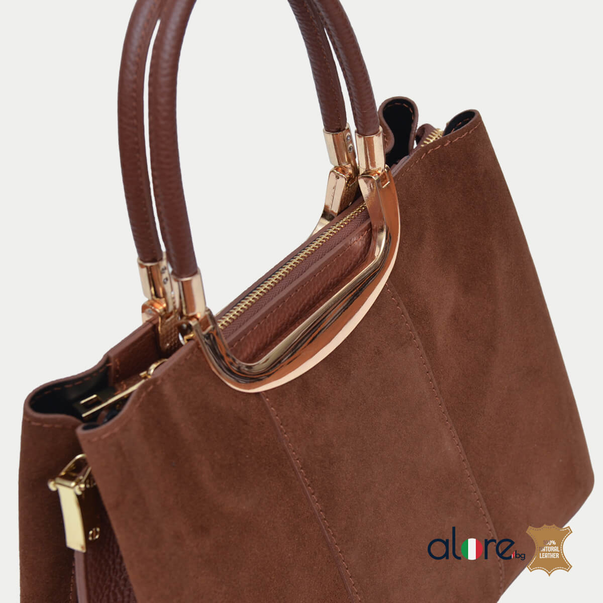 Дамска чанта Velvet естествена кожа Шоколад - Image 7