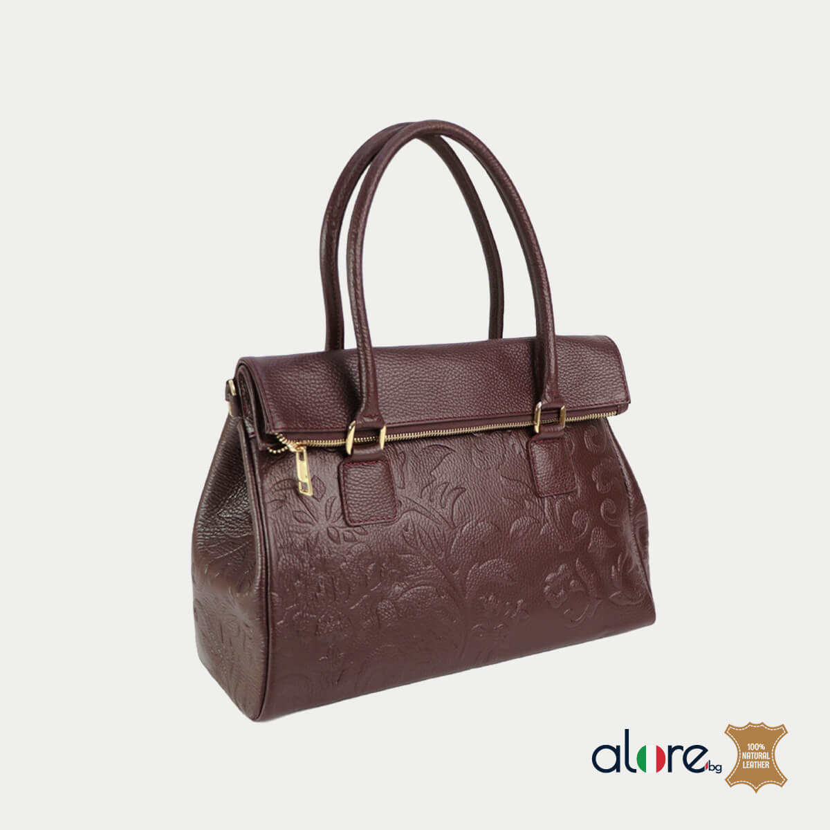 Дамска чанта Melissa от естествена кожа в цвят бордо - страничен изглед