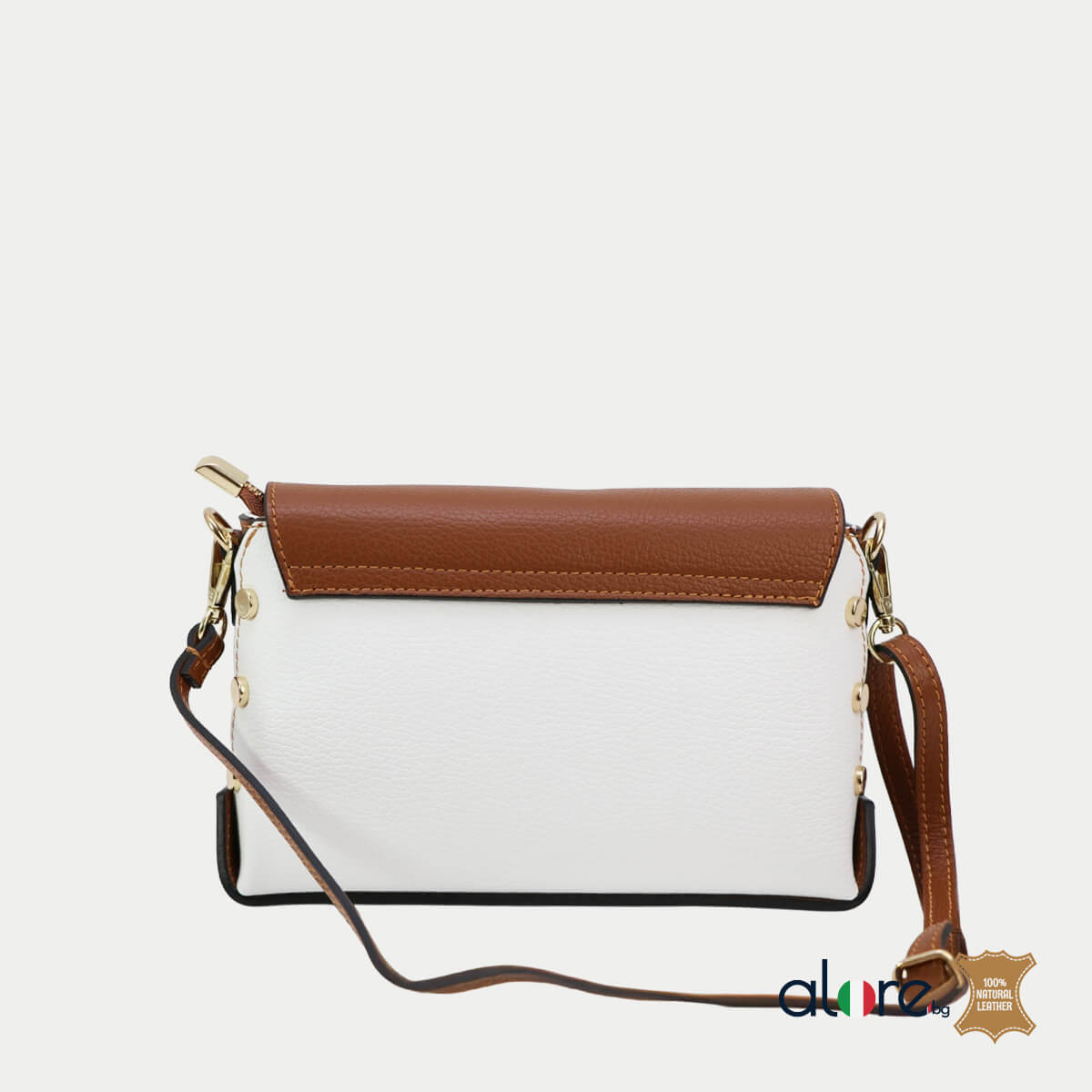 Дамска чанта Megan етсетвена кожа бяло и кафяво - изглед гръб