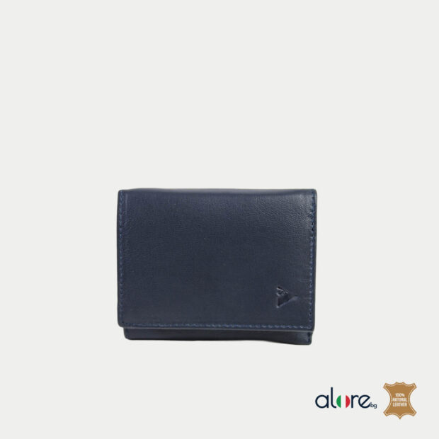 Малко дамско портмоне Besa от естествена кожа в тъмно синьо