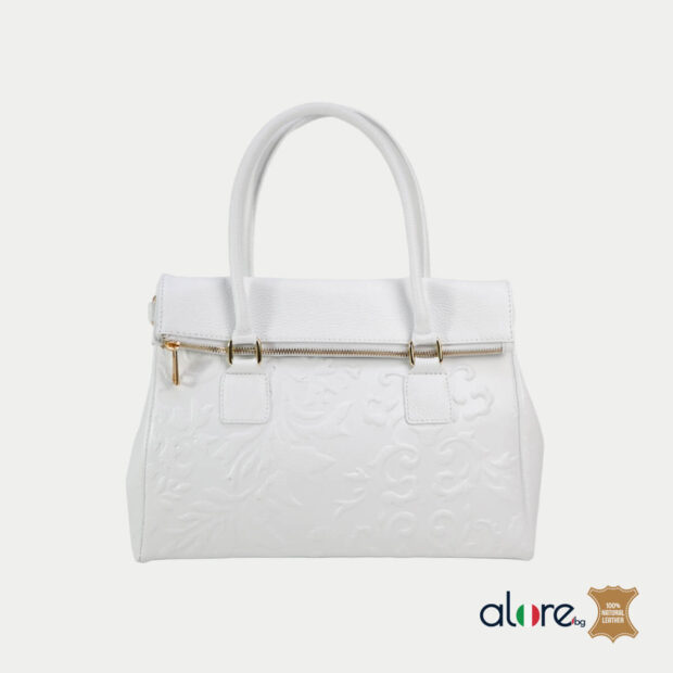 Дамска чанта Melissa eстествена кожа бяло